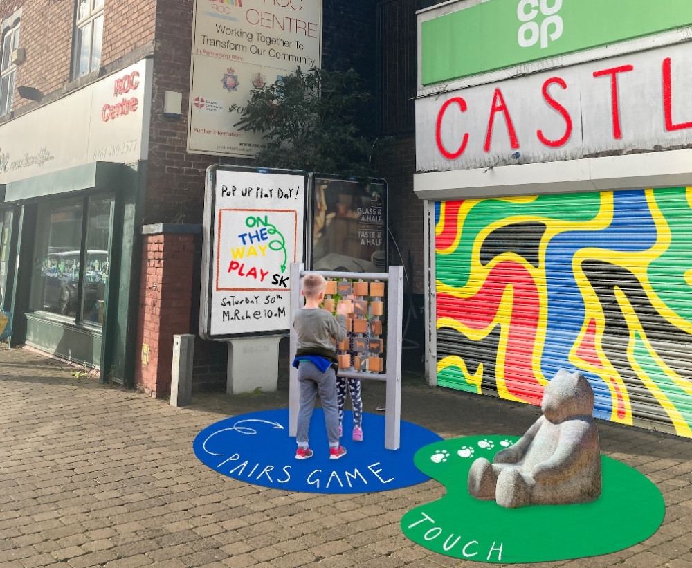 How the new temporary play area on Castle Street, Edgeley, could look (Image - Stockport Council)