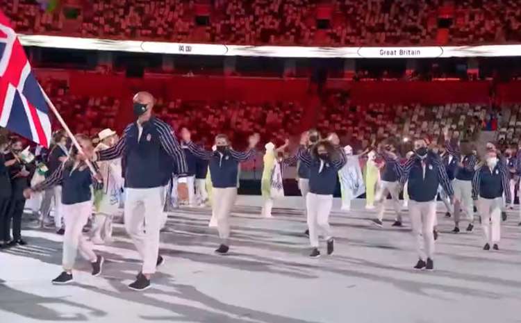 He and sailor Hannah Mills were the flagbearers for Team GB at the Tokyo 2020 Olympics opening ceremony this afternoon (Credit: BBC)