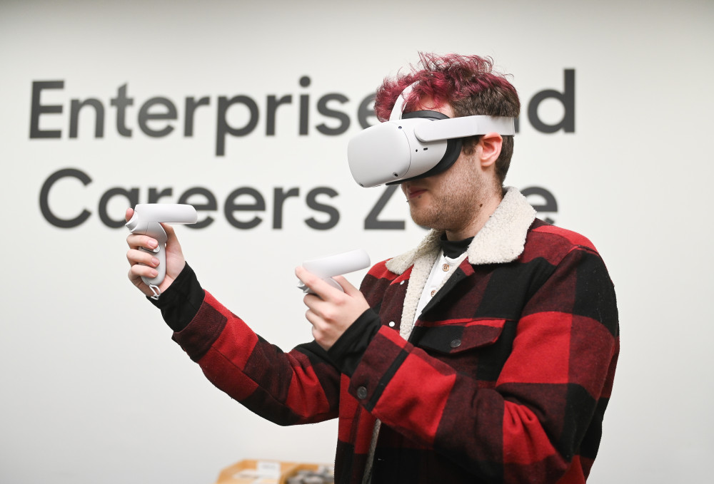 Student Conor O’Leary using one of the headsets (Picture: University of Suffolk/Gregg Brown Photography)