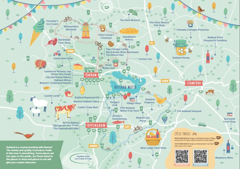 The Discover Rutland Map highlights the best places to shop and eat across the county. Image credit: Discover Rutland. 