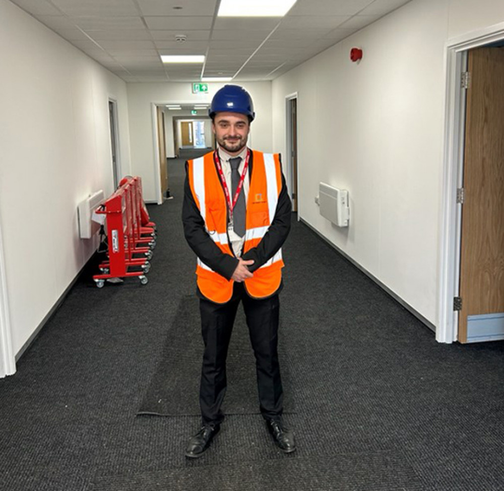 Cllr Adam Carter in the new temporary building at St Clere's.