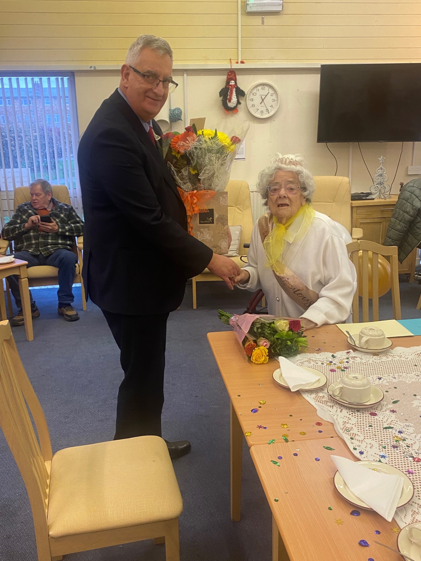 Cllr Mark Hooper presented a box of flowers. 