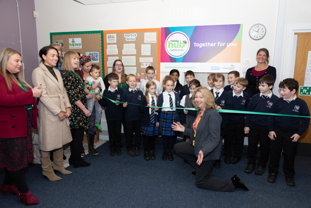 Macclesfield: Children from Ash Grove Academy help to cut the ribbon at the opening ceremony of Ash Grove family hub.