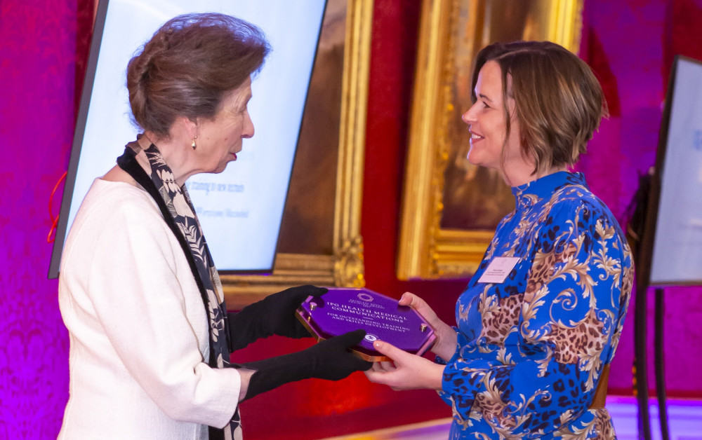 HRH The Princess Royal hands over the award to Rebecca Douglas, Group Programme Director, Talent at IPG Health Medical Communications. (Image - The Royal Family / The Princess Royal Training Awards) 