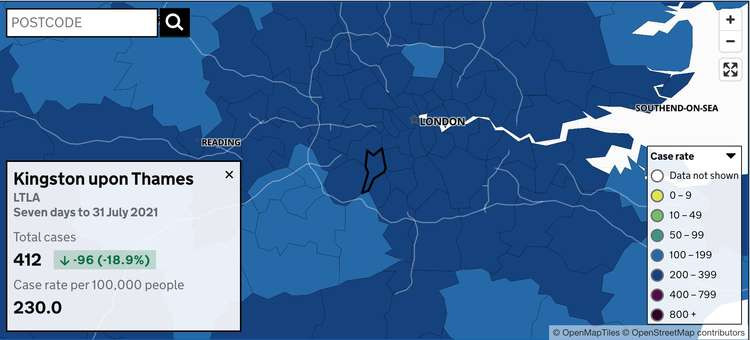 The case rate in Kingston is currently 230 per 100,000 people (Source: UK Government)