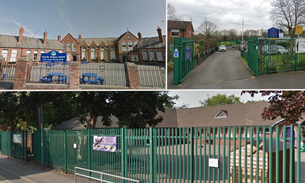 A proposal seeks to make Broomfield Drive (South Reddish) Bulkeley Street (Edgeley) and Ashfield Crescent (Cheadle) permanent school streets (Images - Google Maps)