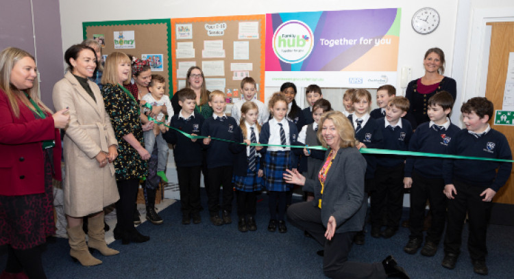 Local children have takes a starring role in the launch of family hubs in the local area. Image credit: Cheshire East. Local children have takes a starring role in the launch of family hubs in the local area. Image credit: Cheshire East.