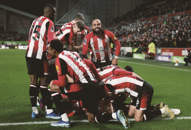 Neal Maupay's clinical finish at the start of the second half propels Brentford to victory, alongside goals from Mee and Baptise. (credit: Brentford FC).