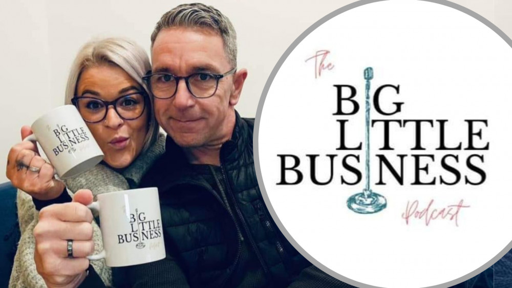 Even the mugs celebrate a local small business! (Photo Credit: Big Little Business Podcast)