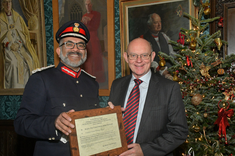 Brigadier Nigel Beacom QVRM TD VR with Lord-Lieutenant, Mohammed Saddiq.