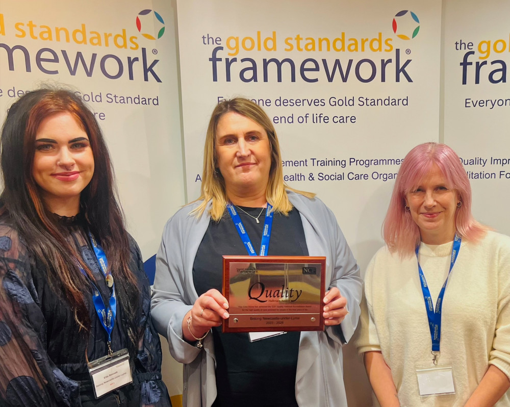 Belong Newcastle-under-Lyme with their Quality Hallmark Award for end-of-life care (Belong).