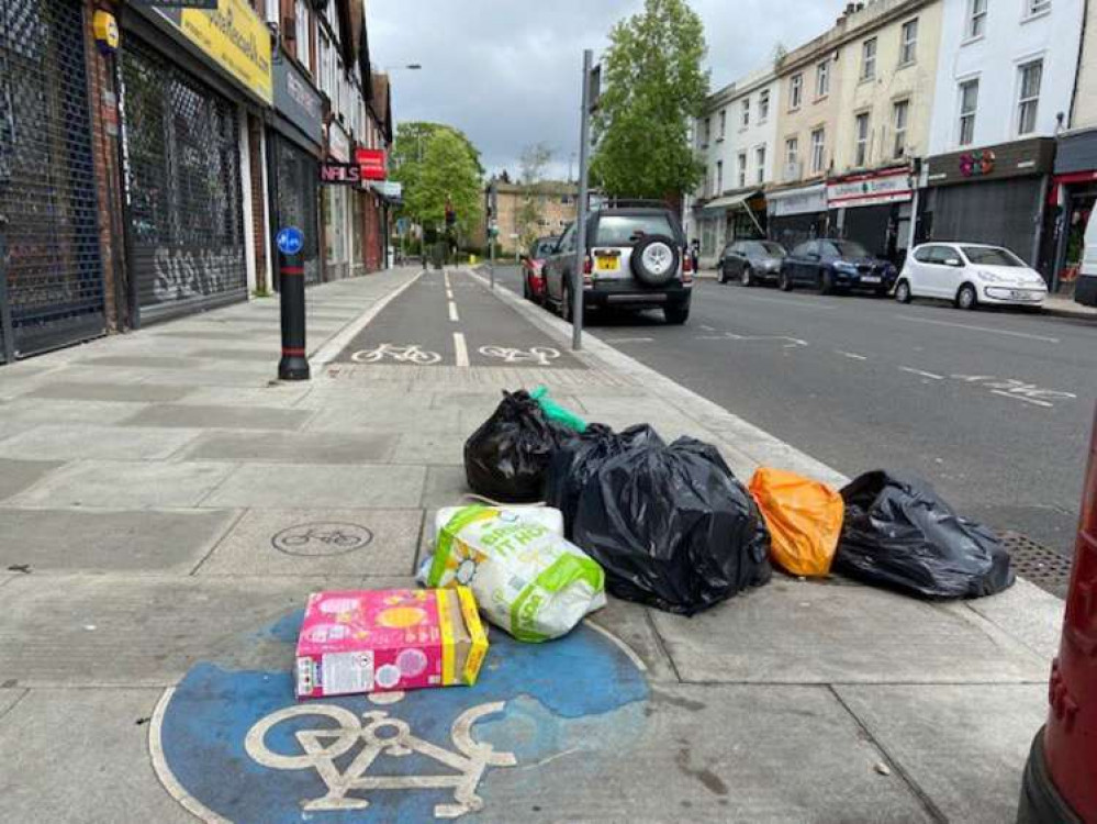 Rubbish left on a street in Surbiton earlier this year (Image: Helen Hinton)