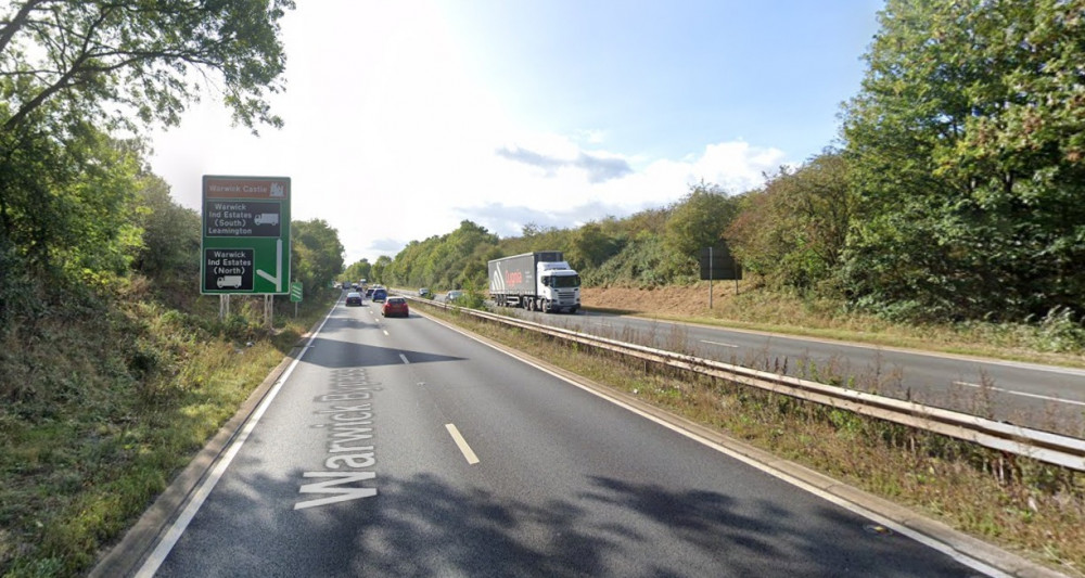 National Highways was reporting up to 30 minutes of delays around the A425 junction at Budbrooke this morning (image via google.maps)