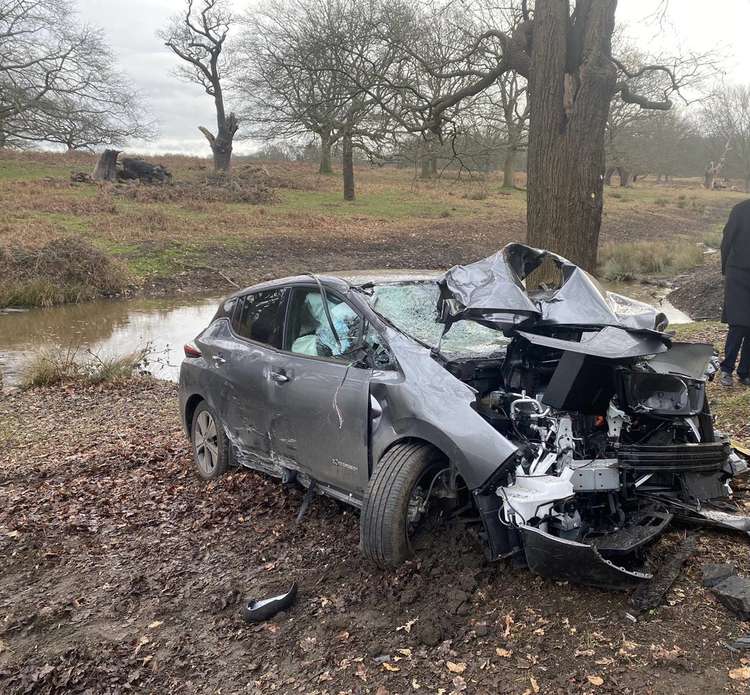 The car crash in Richmond Park involved a cyclist (Image: Royal Parks Police)