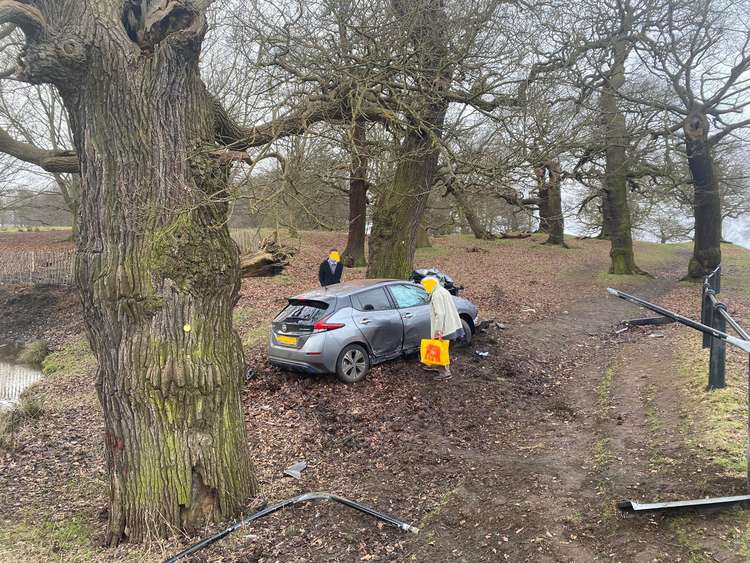 It happened near Ham Gate and saw the driver smash into metal barriers near a pond (Image: Royal Parks Police)