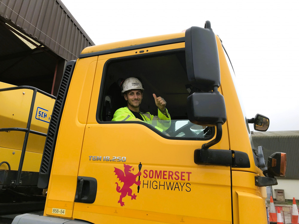 Josh From Somerset Council\'s Gritting Team. CREDIT: Somerset Council. Free to use for all BBC wire partners.