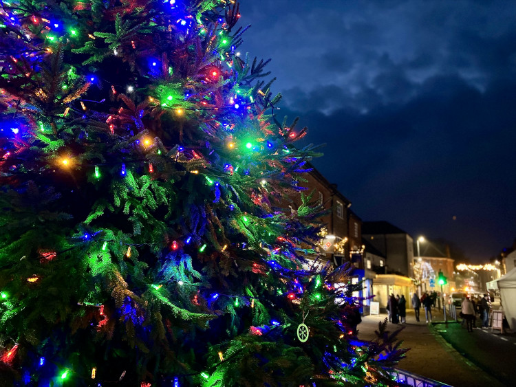 Ashby's Christmas Tree - sponsored by Fishers Solicitors - looks spectacular in Market Street. Photos: Ashby Nub News