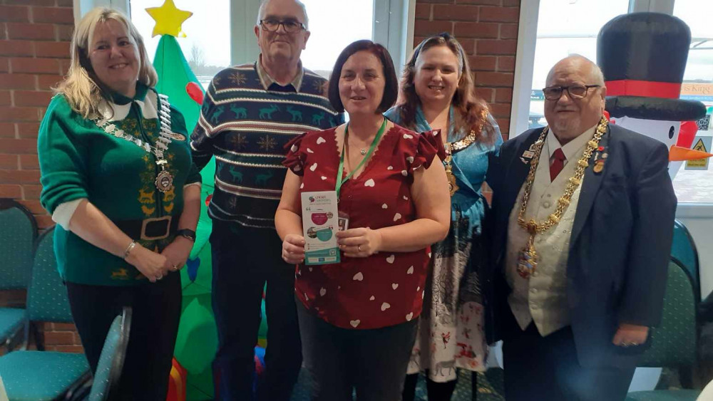 Alsager Mayor, Cllr Hearne with Arthur Harding, Liz Bedson, Sandbach Mayor, Cllr Crane and Crewe Mayor, Cllr Dennis Straine-Francis. (Photo: Nub News) 