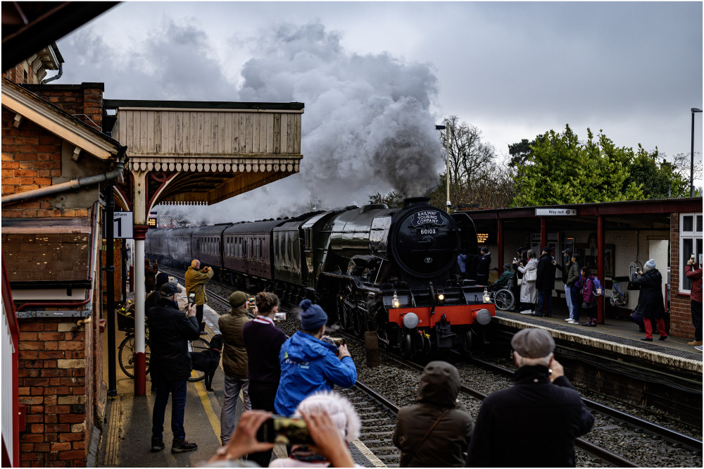 Flying Scotsman Chuffs into Oakham to a delightful crowd. Image credit: Iain Wright.