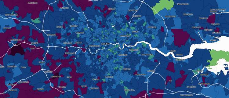 The heat map for covid infection rates in London and the surrounding area, from October 6 (Credit: Gov.UK)