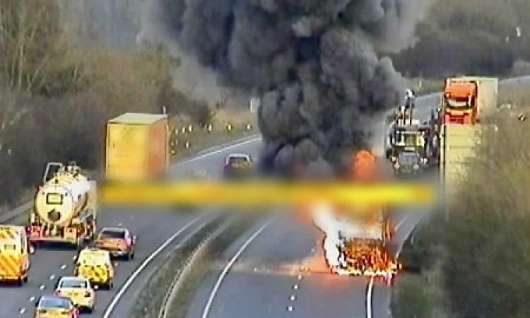 Lorry fire causes A42 to be closed for hours near Ashby as