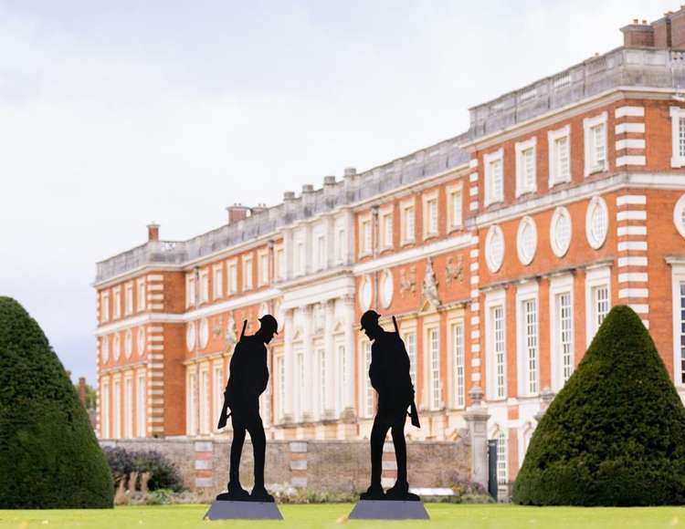 100 life-sized soldier silhouettes will be installed in the Hampton Court Palace gardens next month, to commemorate the fallen (Image: Standing with Giants)