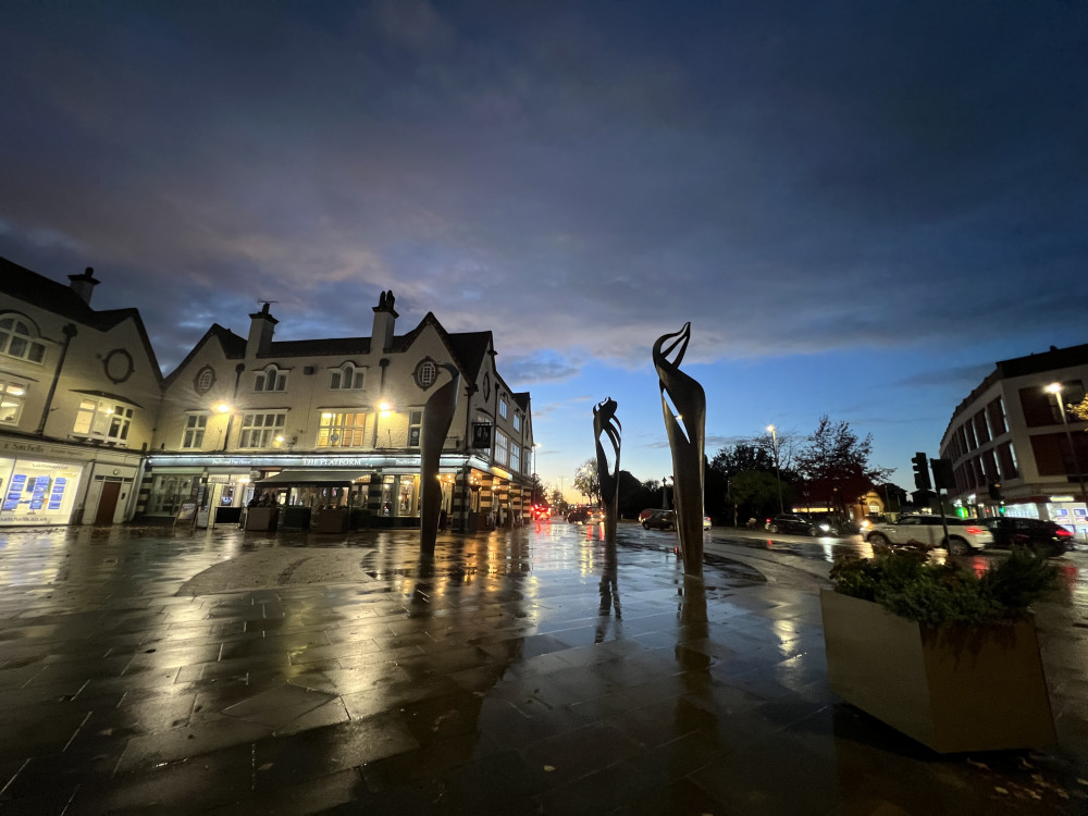 Letchworth weather over the week ahead to Christmas: No festive snow but plenty of rain expected. PICTURE: Letchworth town centre on a wet day this winter. CREDIT: Letchworth Nub News 