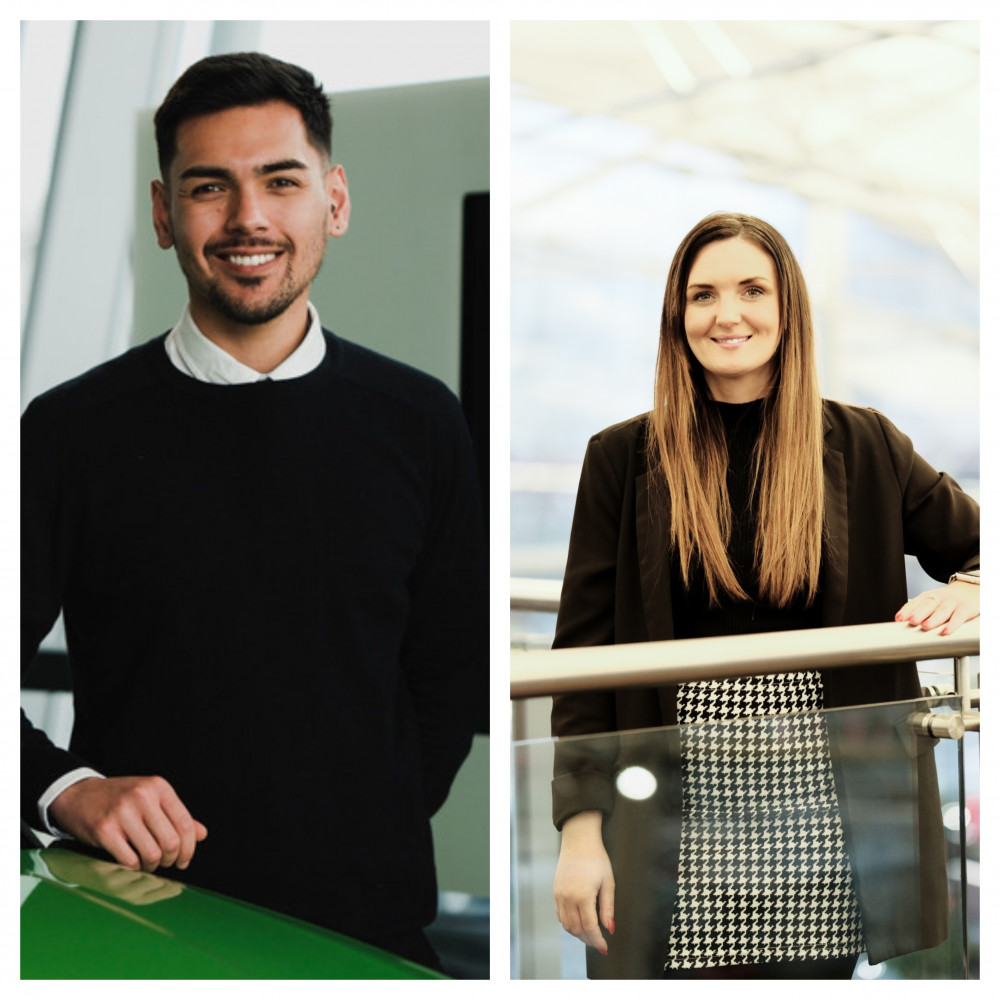 Alex Hill and Lauren Mcnicholas are both celebrating their promotions at family business, Stoke Audi (Swansway Group).