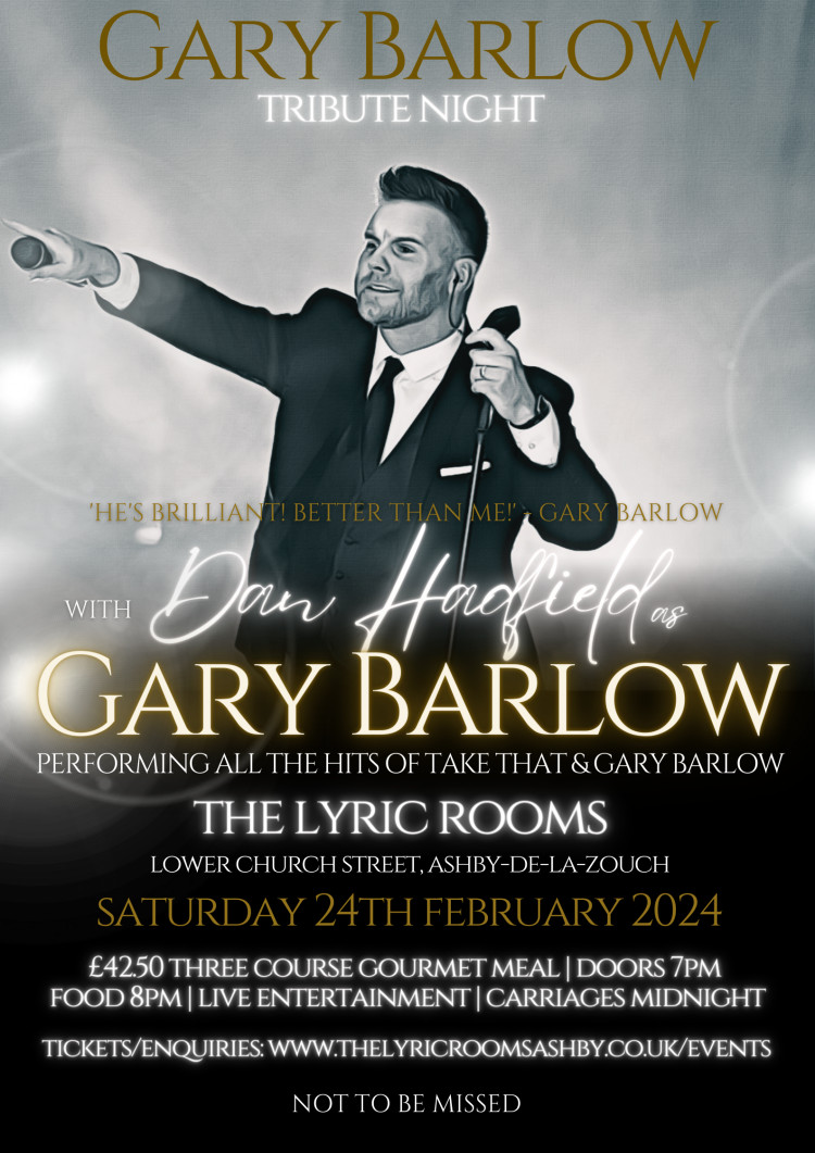 Gary Barlow Tribute Night performed by the amazing Dan Hadfield at The Lyric Rooms in Ashby de la Zouch