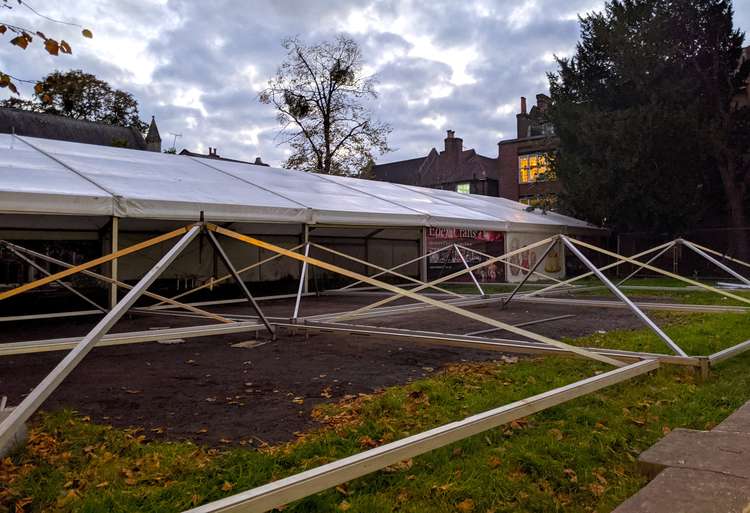 The Eden Crafts marquee has been partly set up (Image: Ellie Brown)