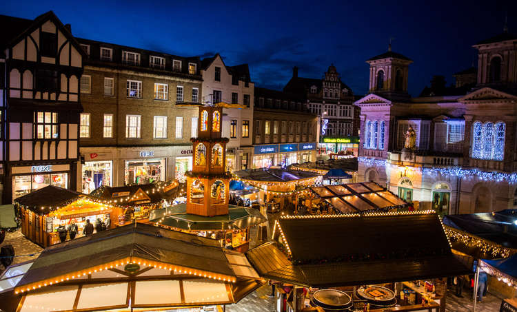 The Pyramid bar, stalls and Christmas lights of the market (Image: Kingston Christmas Market)