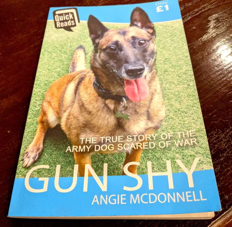 Angie's book 'Gunshy' written about her experiences with Vidar in Afghanistan (Photo: Ellie Brown)