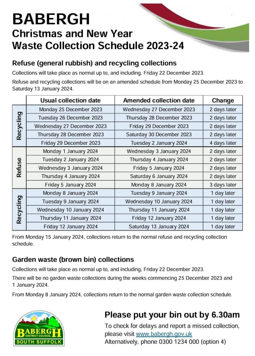 Your updated bin collection days