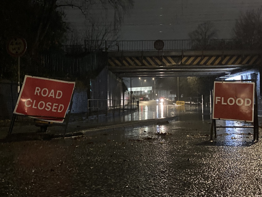 Crossley Road in Heaton Chapel has closed due to heavy rainfall. Flood alerts have been issued for some areas of the borough (Image - Alasdair Perry)