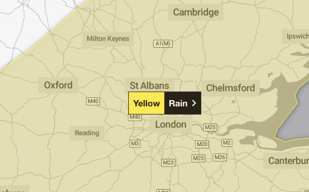 Yellow rain warning issued for Twickenham today and tomorrow. (Photo Credit: Met Office).