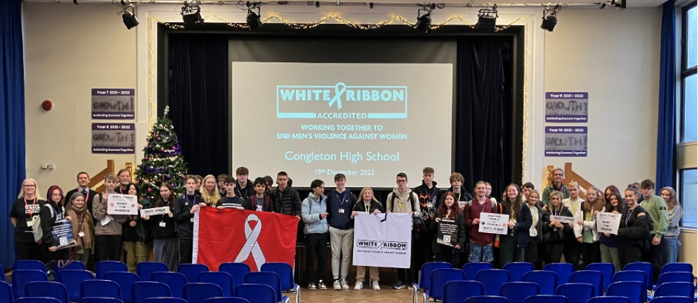 Years 12 and 13 show support for the White Ribbon Campaign. Image credit: CTC.