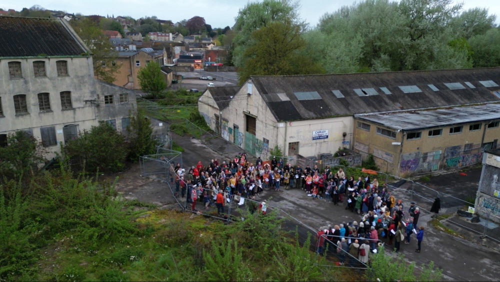 More Than 200 Mayday Saxonvale Supporters Gathered At The Saxonvale Site In Frome On May Day. (image : Garfield Austin) . Free to use for all BBC wire