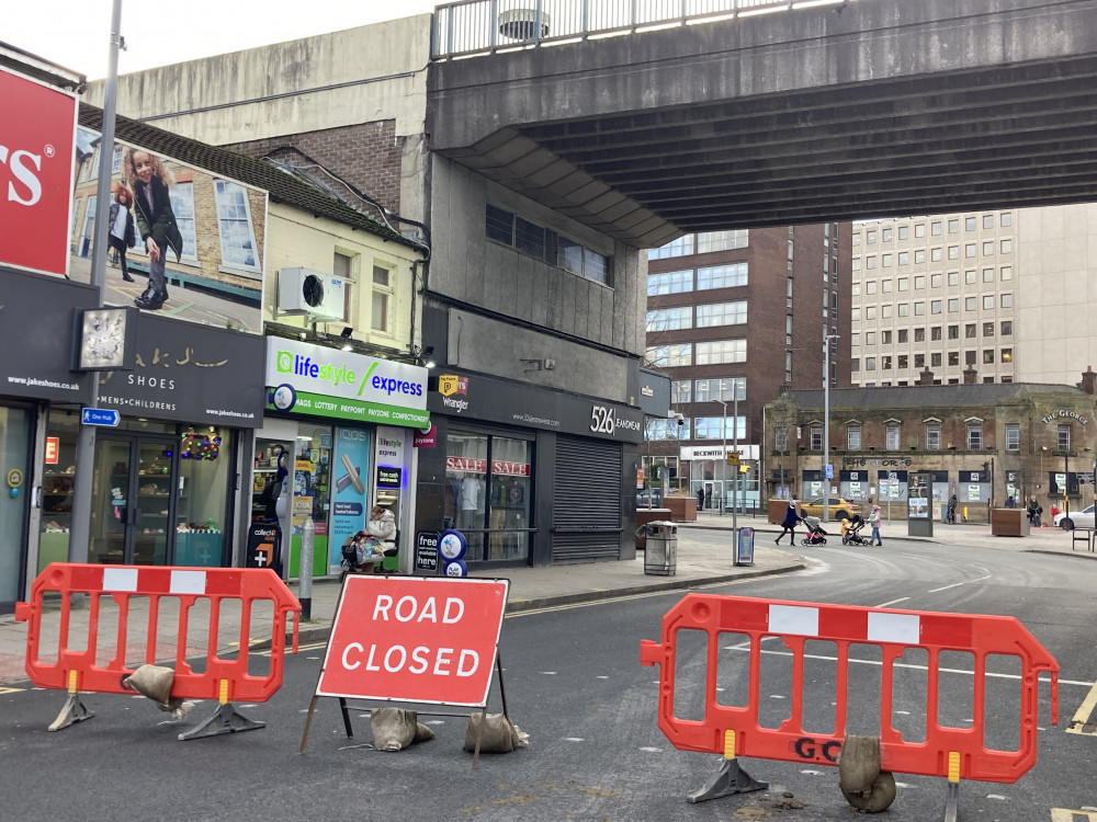 The stretch of road between Daw Bank and Port Street will close from 8 January 2024 for pedestrianisation works relating to the new interchange (Image - Alasdair Perry)