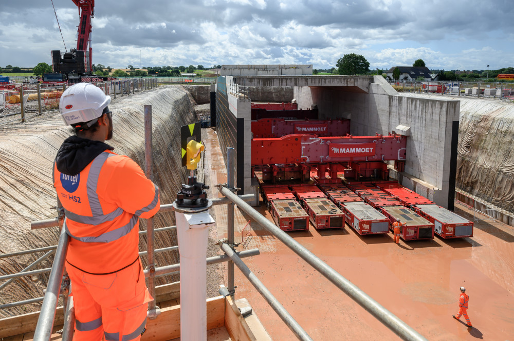 The 6,200 tonne Fulfen Wood bridge near Lichfield being prepared to be moved (image via HS2)