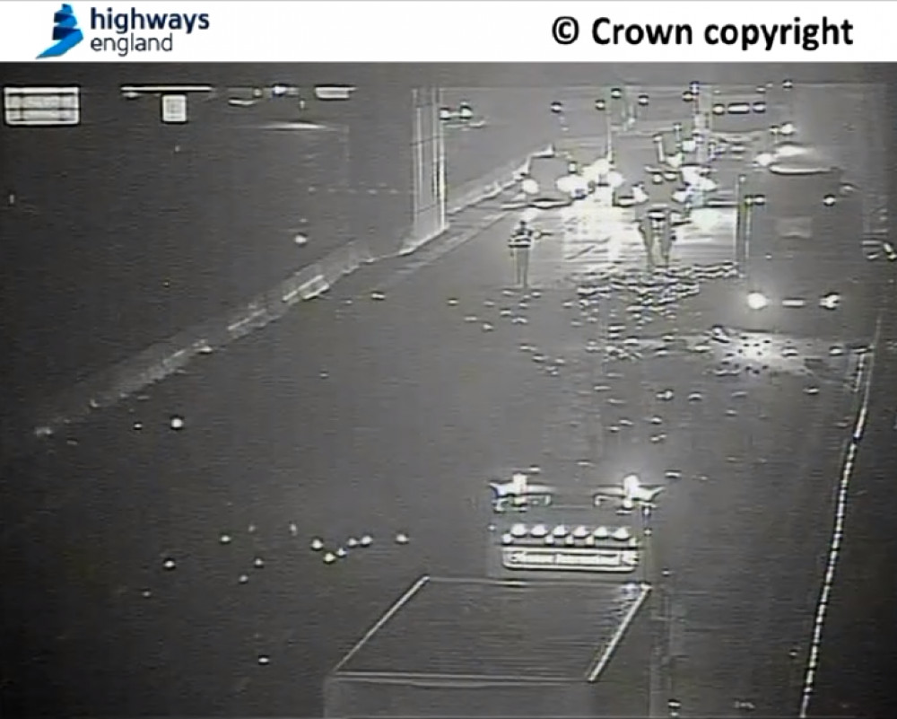 Potatoes and parsnips were strewn across all four lanes of the M6 southbound carriageway after a lorry struck a bridge. (Photo: National Highways)