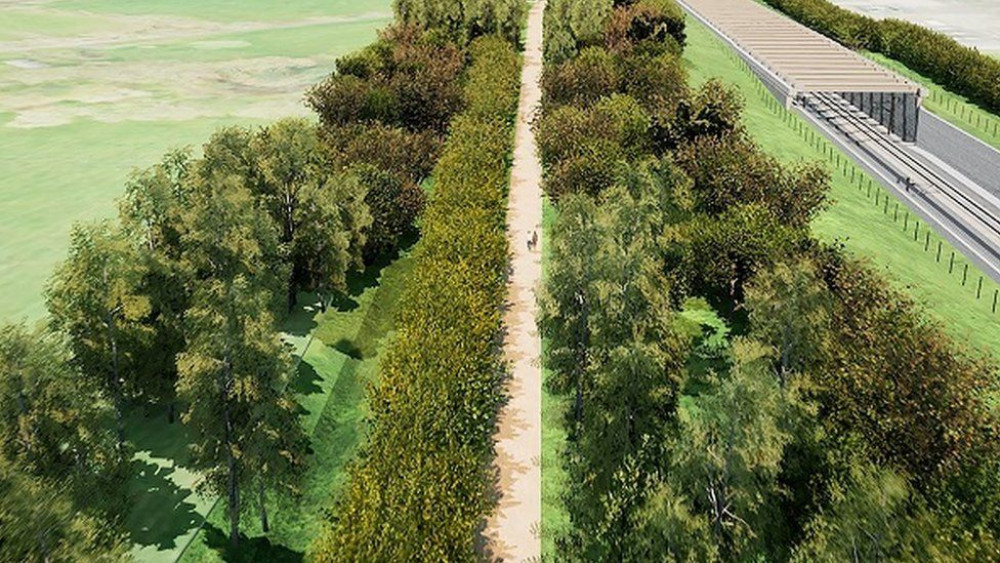 The new HS2 bridge installed under the railway line to Kenilworth (image via HS2)