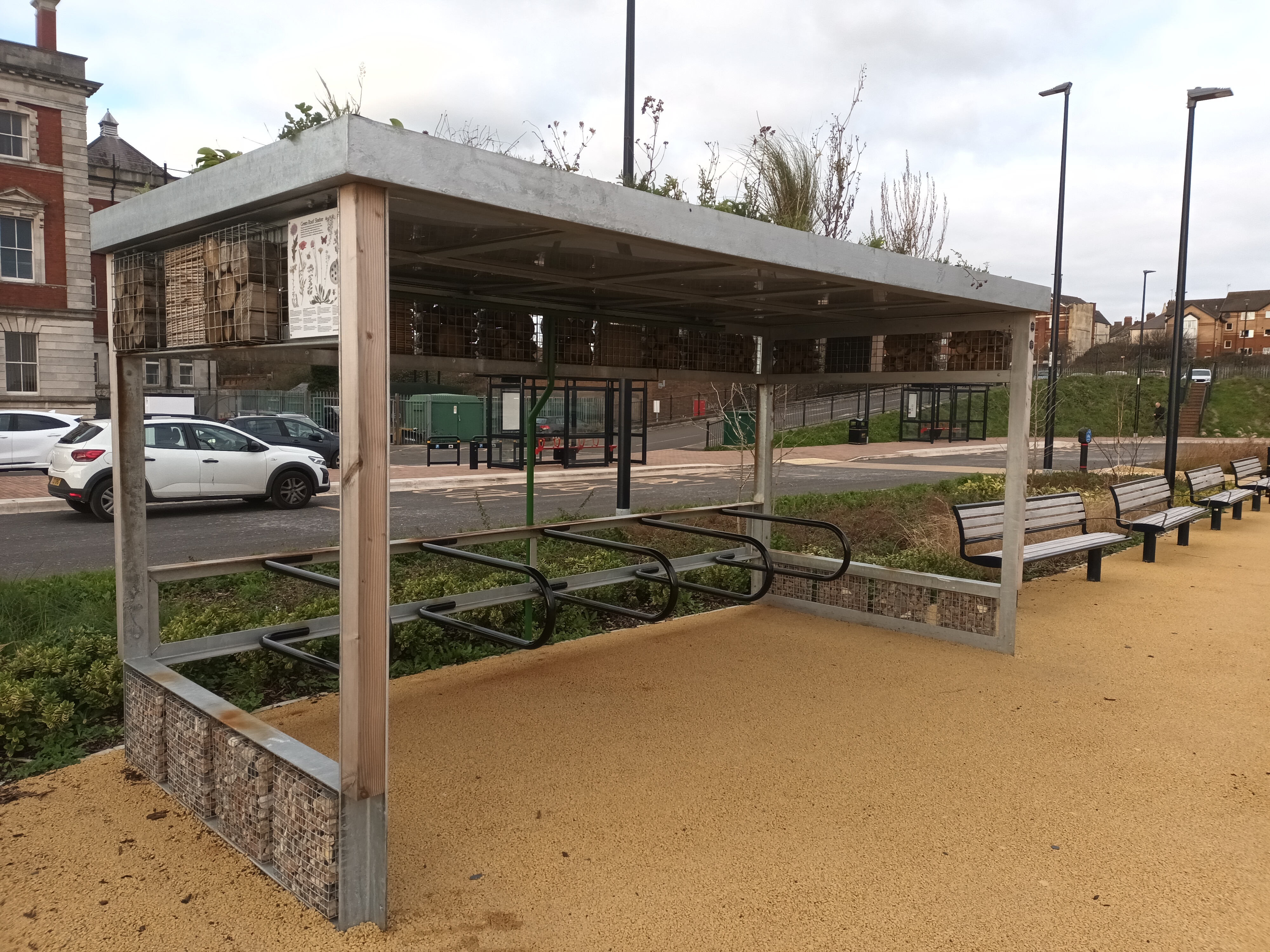 One of the bike shelters at Barry Transport Interchange.