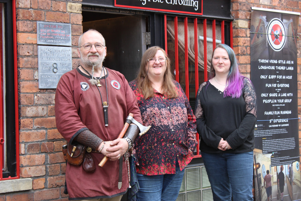 Macclesfield: Andrew, Danae and Vanessa Mayo of The Viking Axe. (Image - Macclesfield Nub News) 
