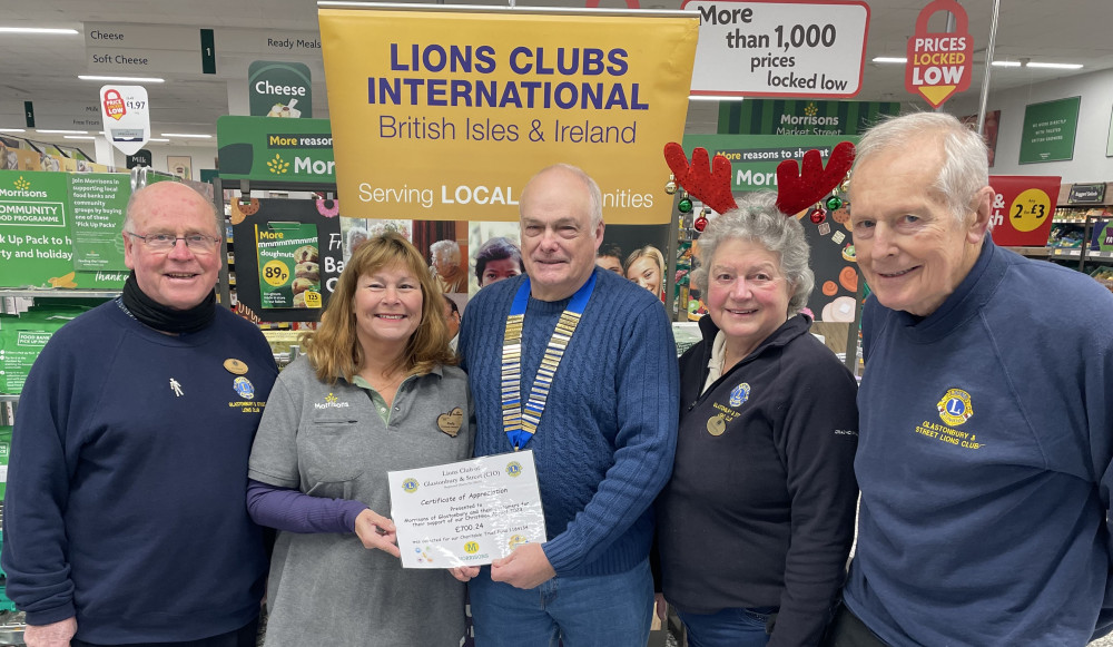 From left: Lion John Mulliner, Morrisons Community Champion Stella, Lion President Derek Green and Lions Ronnie Harkness and Rod Speed