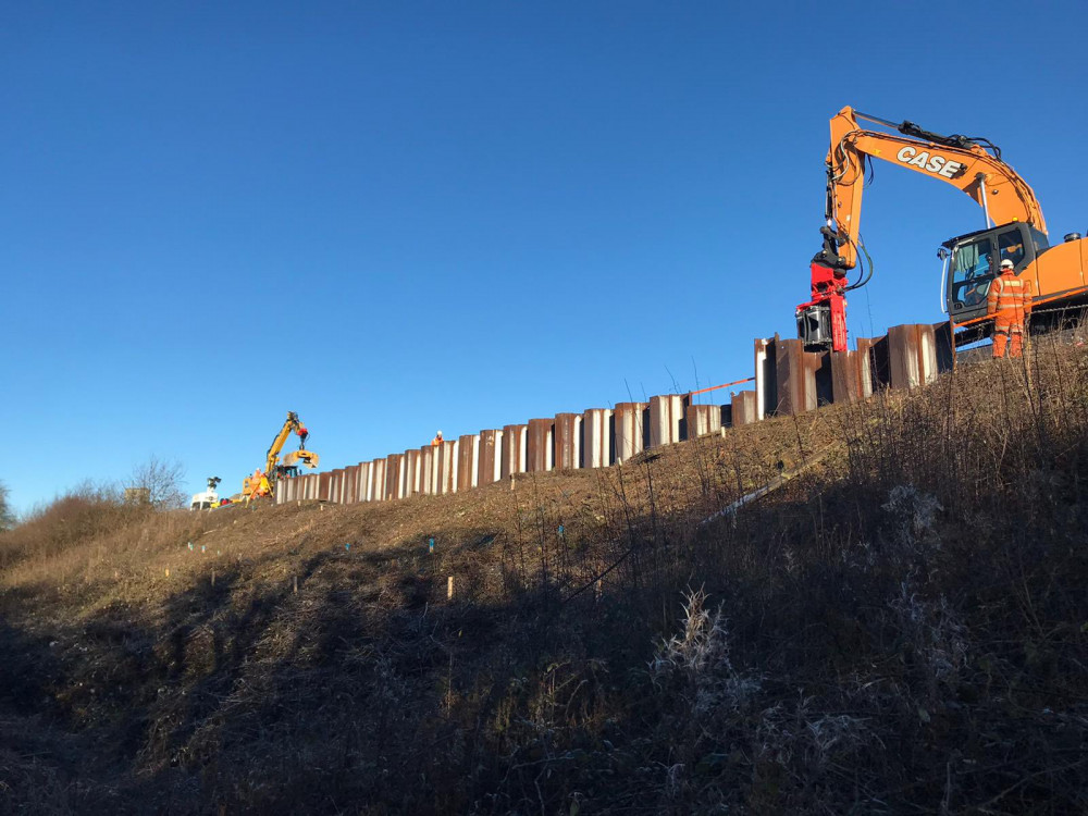 Works to repair the landslip along the line near Bicester are underway (image via Network Rail)