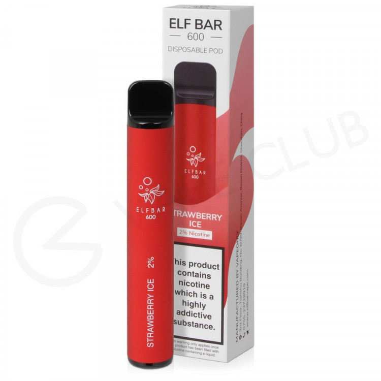 An  Elf Bar strawberry ice 600-puff e-cigarette