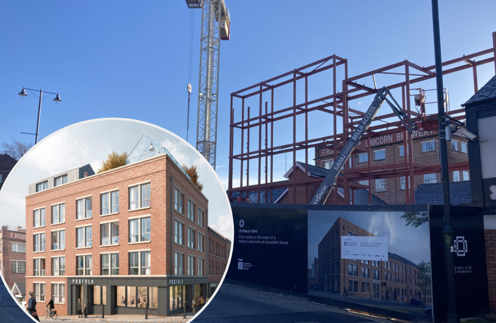 Construction is underway on a new block of apartments on Churchgate, Stockport Town Centre (Images - bottom left: Broadgrove Planning & Development / main: Alasdair Perry)