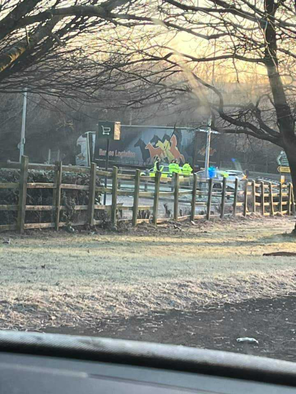 There were tailbacks this morning after a lorry collided with bushes near the Waitrose roundabout. (Photo Kelly Clark) 