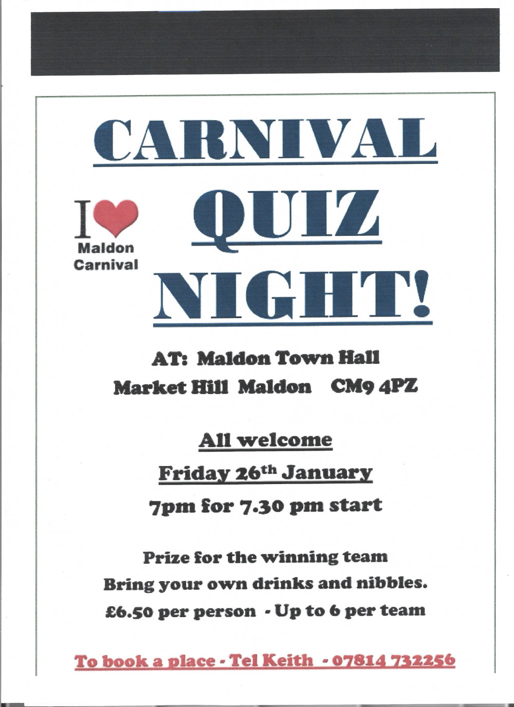 Quiz at Maldon Town Hall