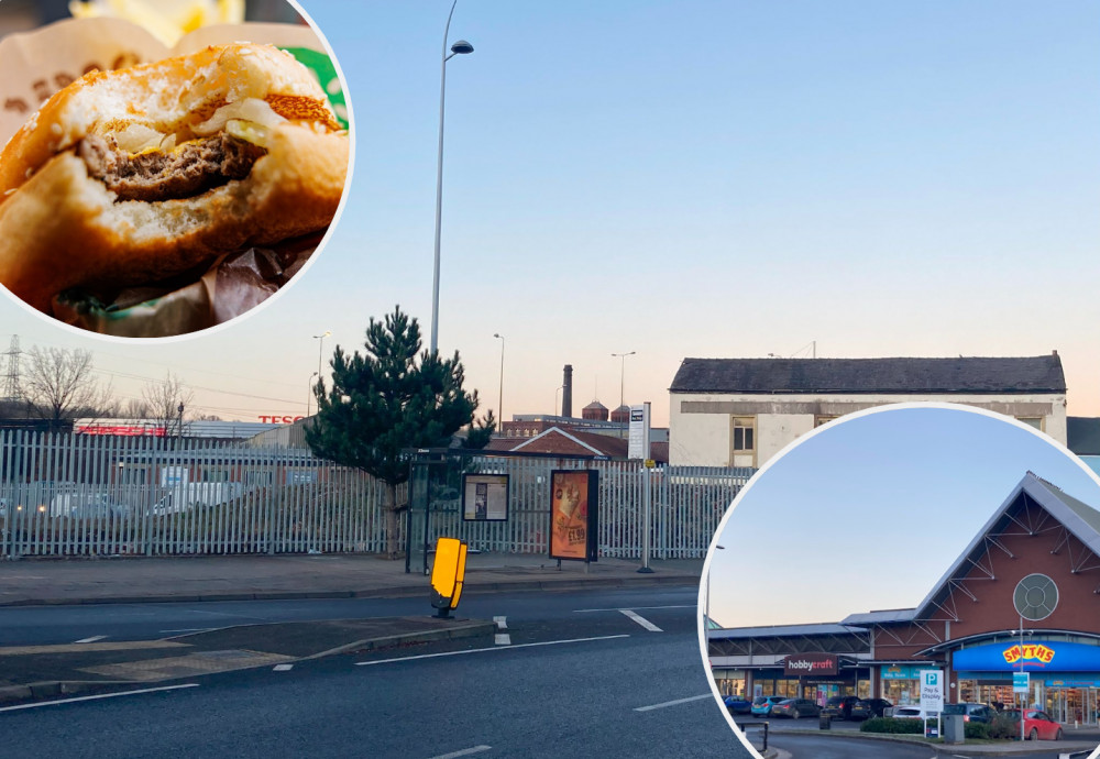 If plans were approved, the new Burger King would be sited on the vacant land opposite Portwood Retail Park, roughly facing Smyths (Images - top right: Dinkun Chen, Wikimedia Commons / main & bottom left: Alasdair Perry)